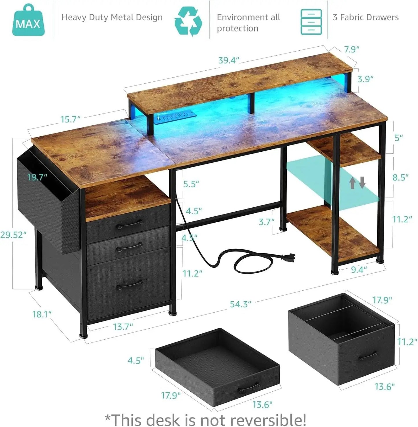 55 Inch Computer Desk With Power Outlets For Home Office from PriceLows™