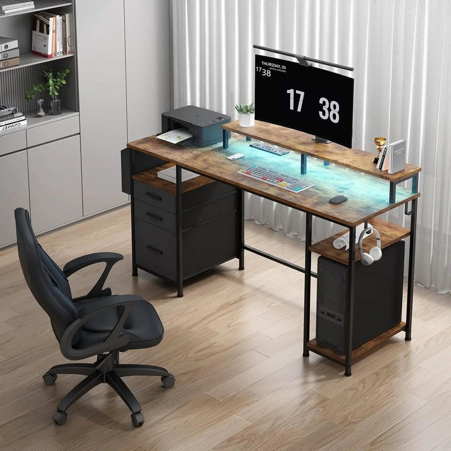 55 Inch Computer Desk With Power Outlets For Home Office from PriceLows™