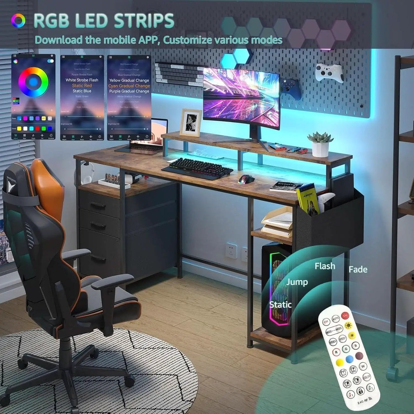 55 Inch Computer Desk With Power Outlets For Home Office from PriceLows™