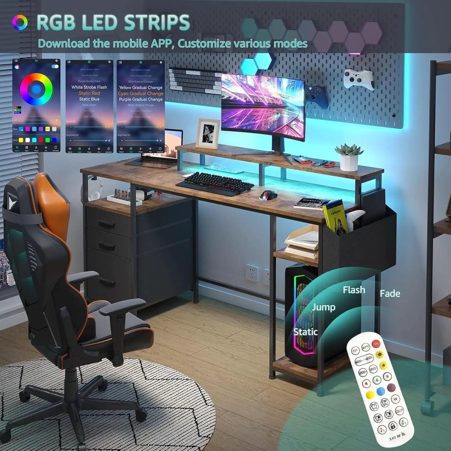55 Inch Computer Desk With Power Outlets For Home Office from PriceLows™