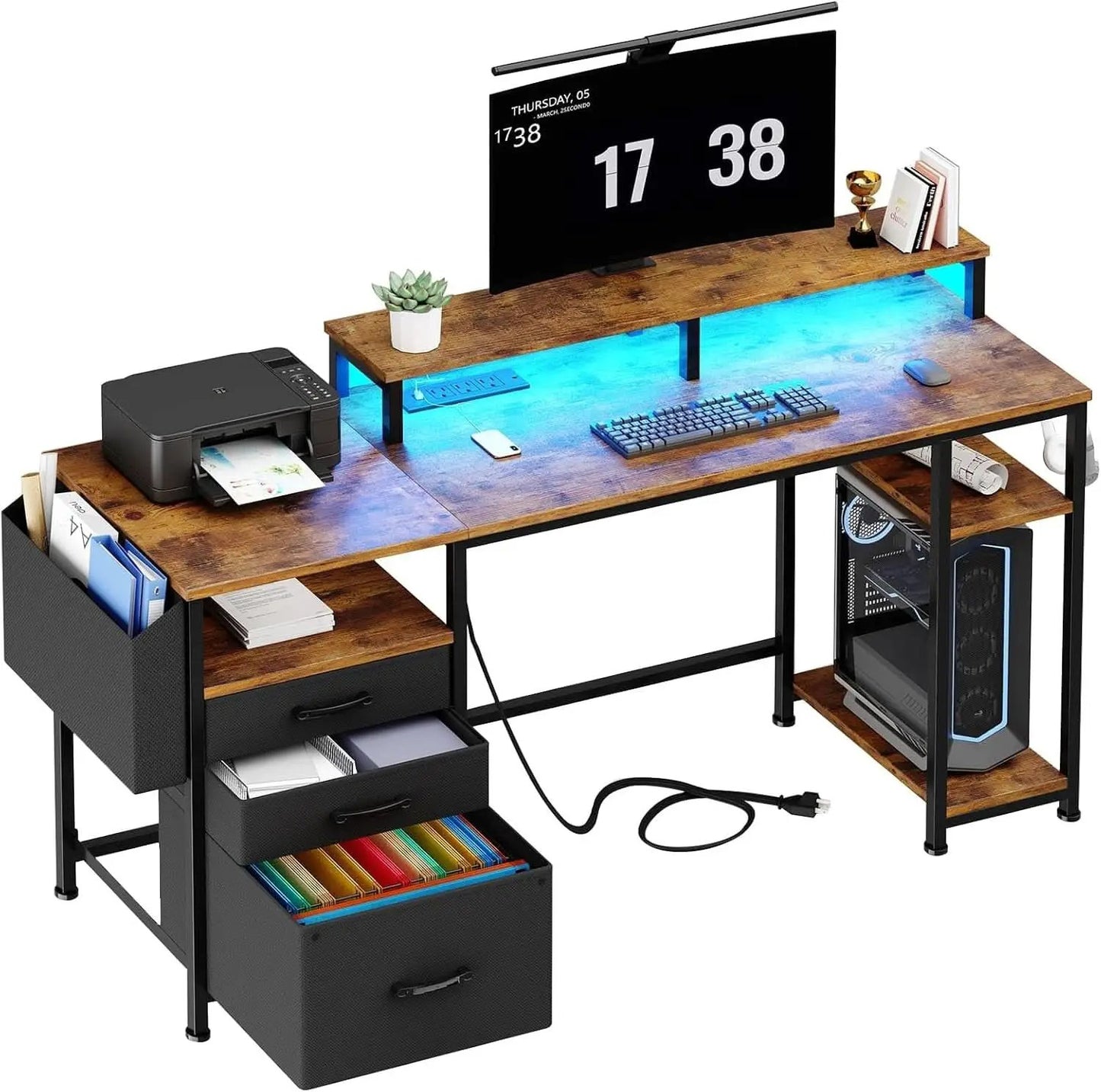 55 Inch Computer Desk With Power Outlets For Home Office from PriceLows™