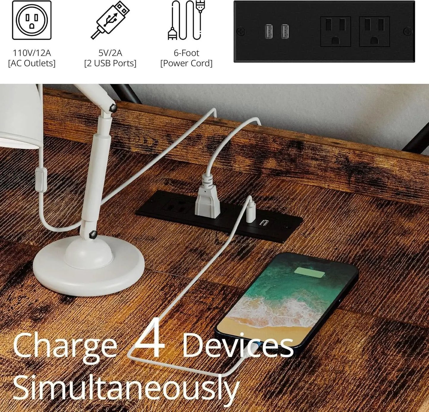 Computer Desk with Power Outlet and USB Charging Ports from PriceLows™