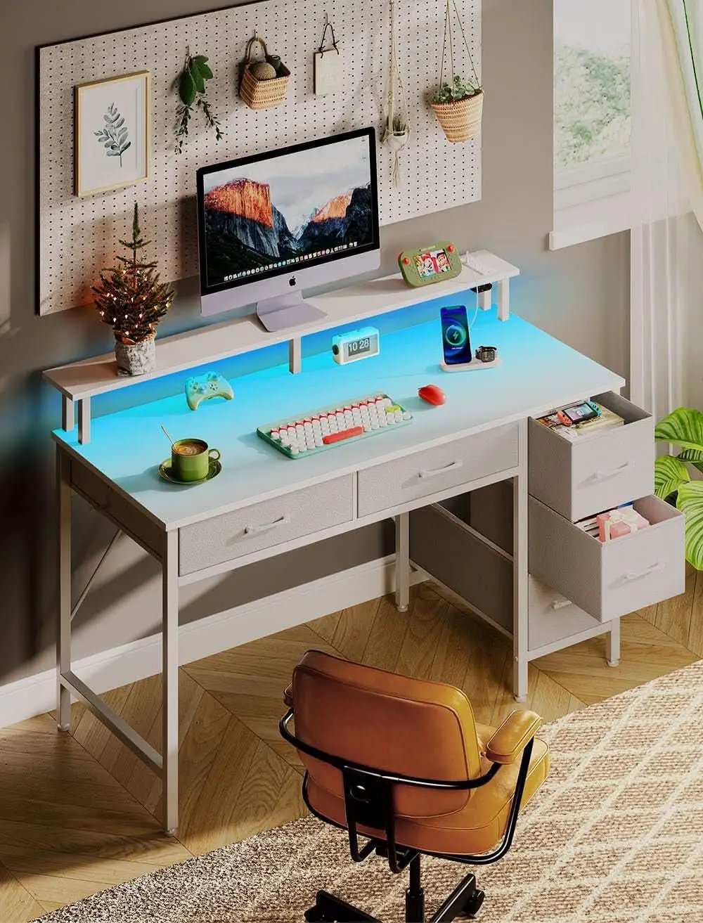 Computer Desk with Power Outlets and LED Light from PriceLows™