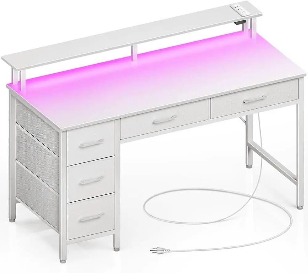 Computer Desk with Power Outlets and LED Light from PriceLows™
