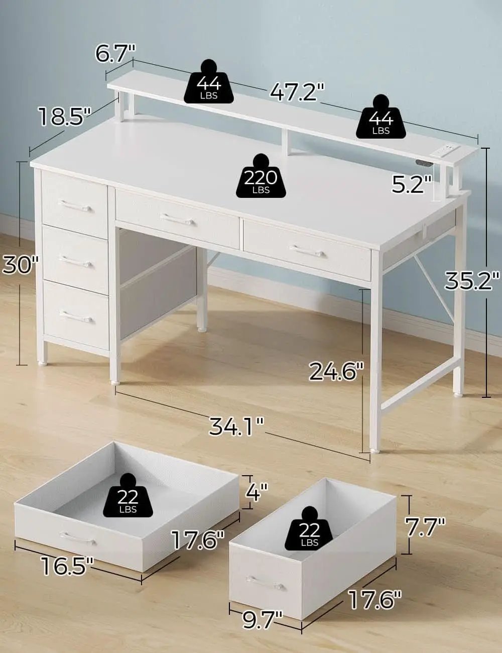 Computer Desk with Power Outlets and LED Light from PriceLows™