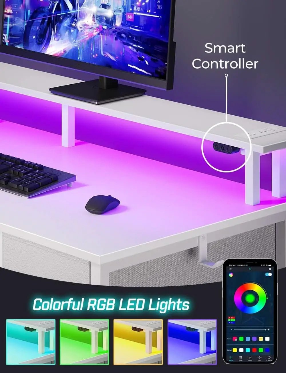 Computer Desk with Power Outlets and LED Light from PriceLows™