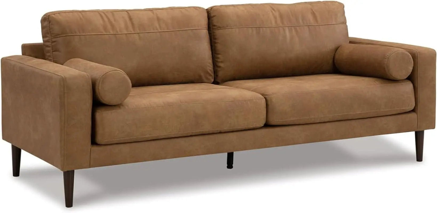 Contemporary Dark Brown Faux Leather Sofa with Pillows from PriceLows™