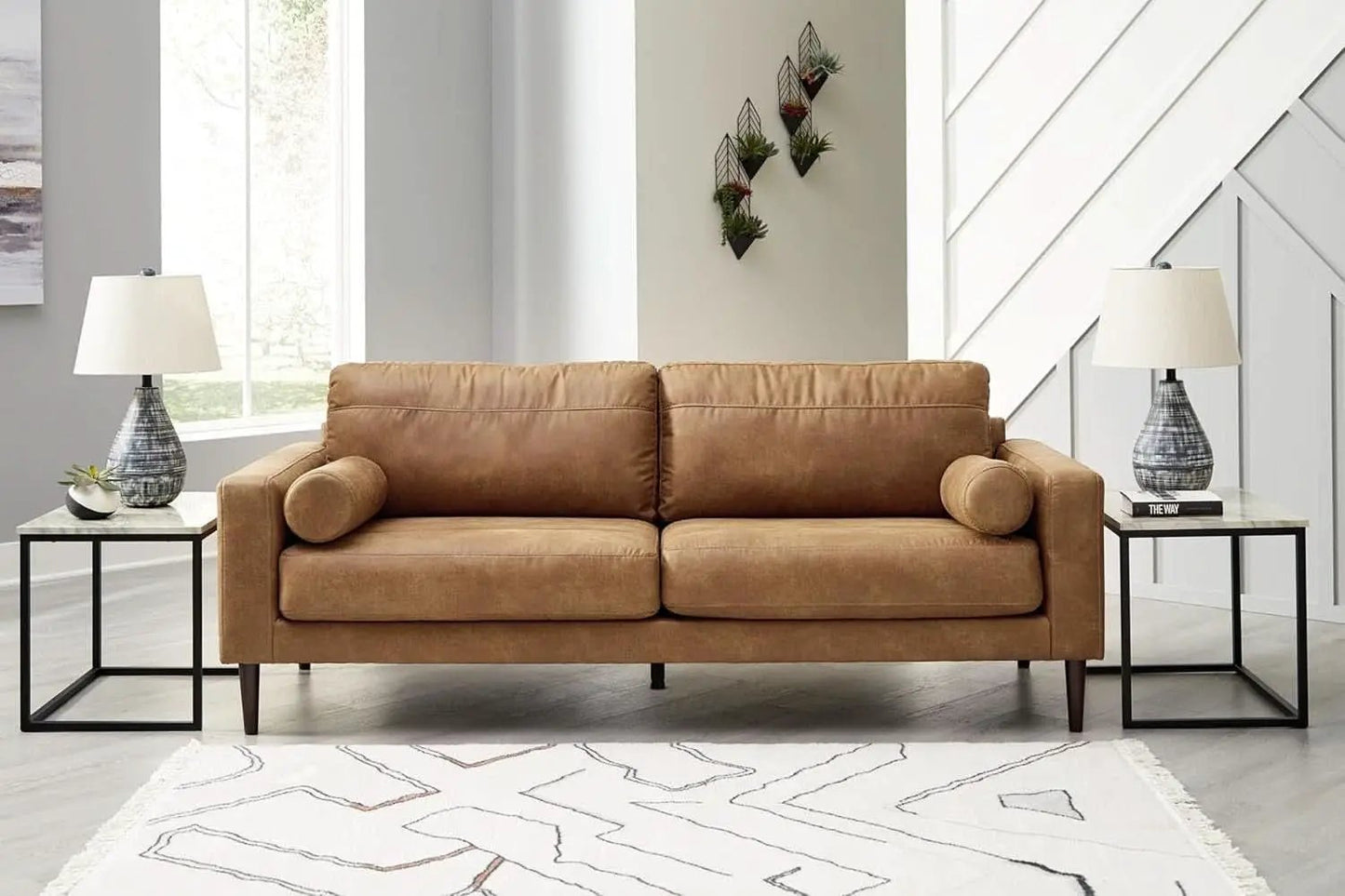 Contemporary Dark Brown Faux Leather Sofa with Pillows from PriceLows™