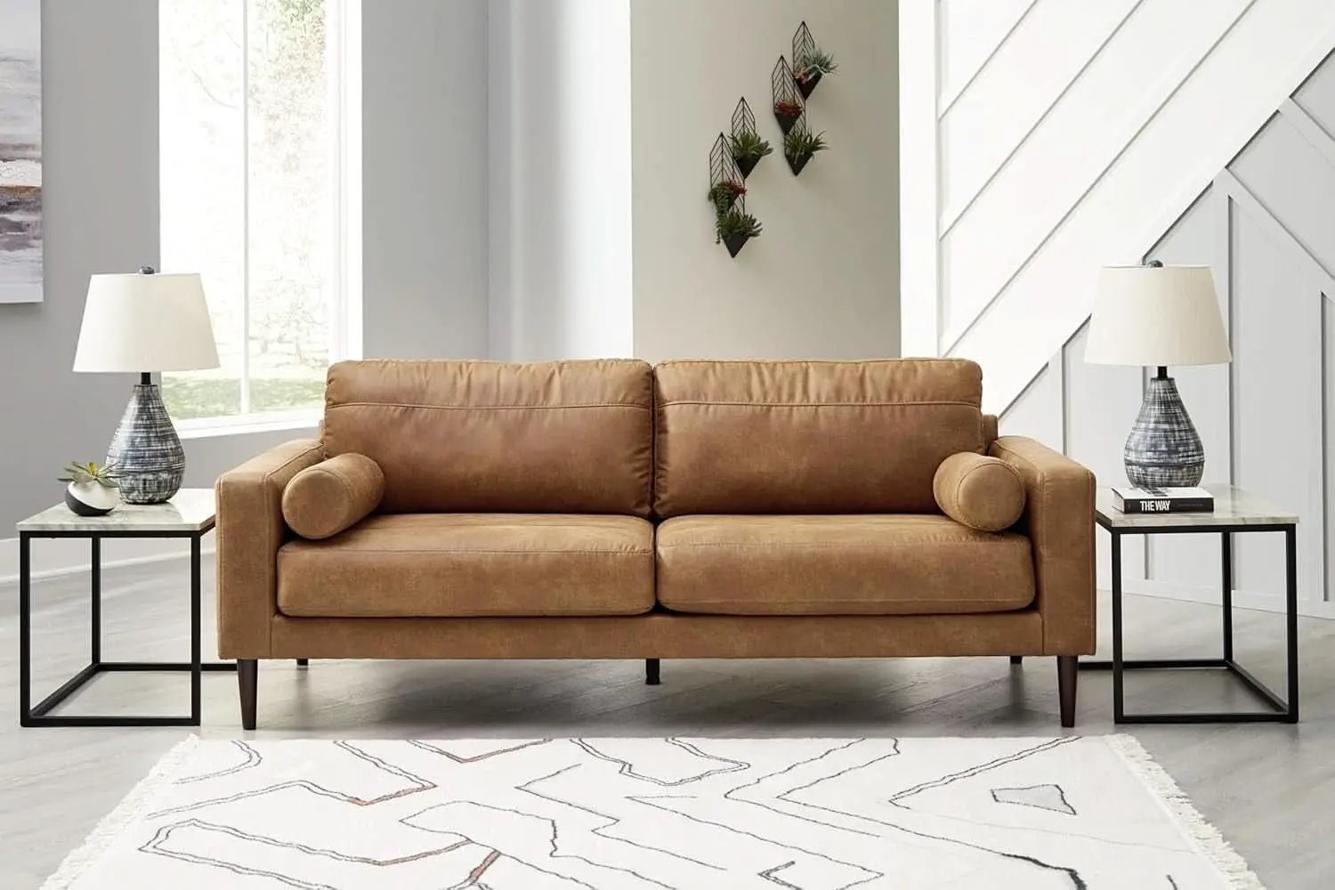 Contemporary Dark Brown Faux Leather Sofa with Pillows from PriceLows™
