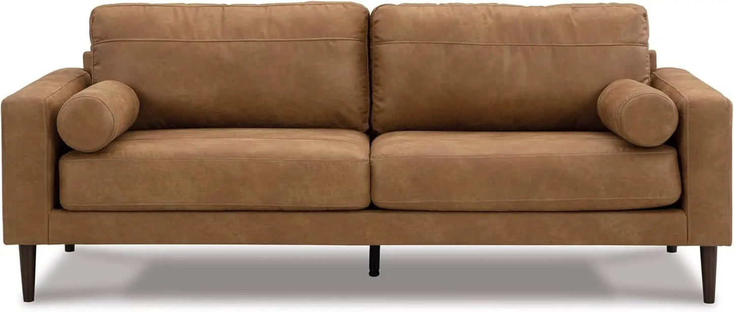 Contemporary Dark Brown Faux Leather Sofa with Pillows from PriceLows™