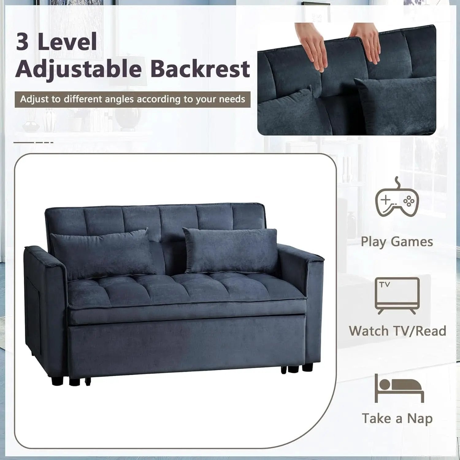 Convertible 3 in 1 Couch Bed with Adjustable Backrest from PriceLows™