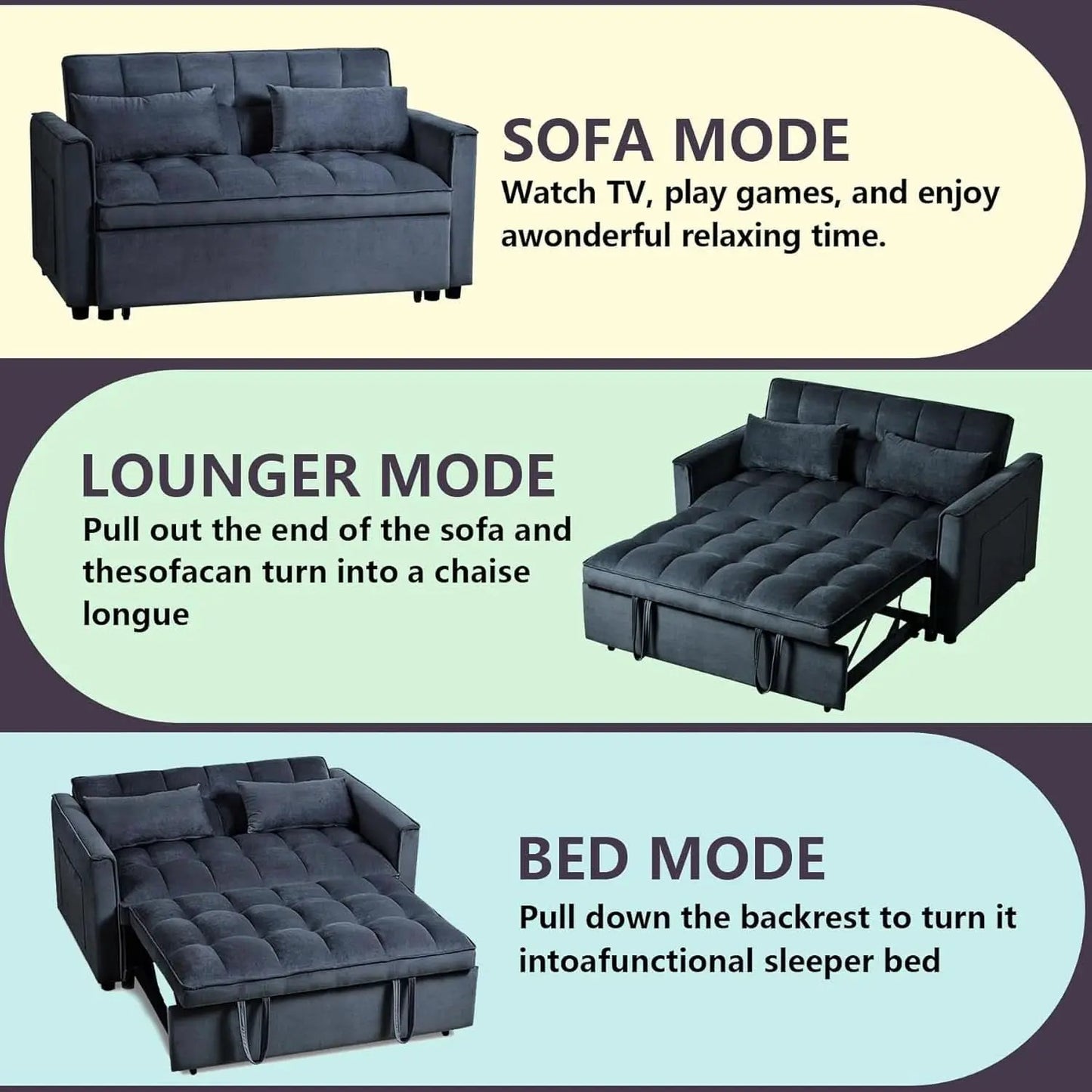 Convertible 3 in 1 Couch Bed with Adjustable Backrest from PriceLows™