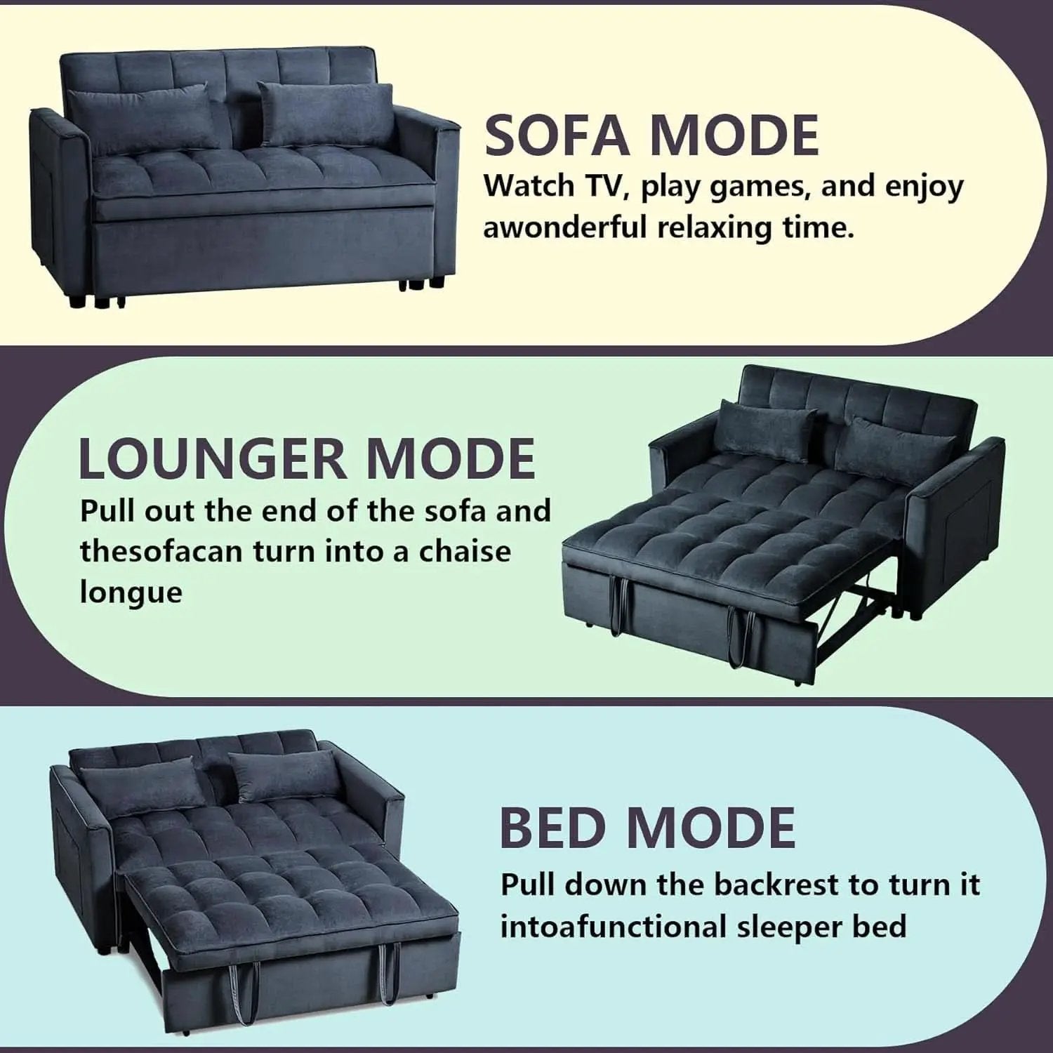 Convertible 3 in 1 Couch Bed with Adjustable Backrest from PriceLows™