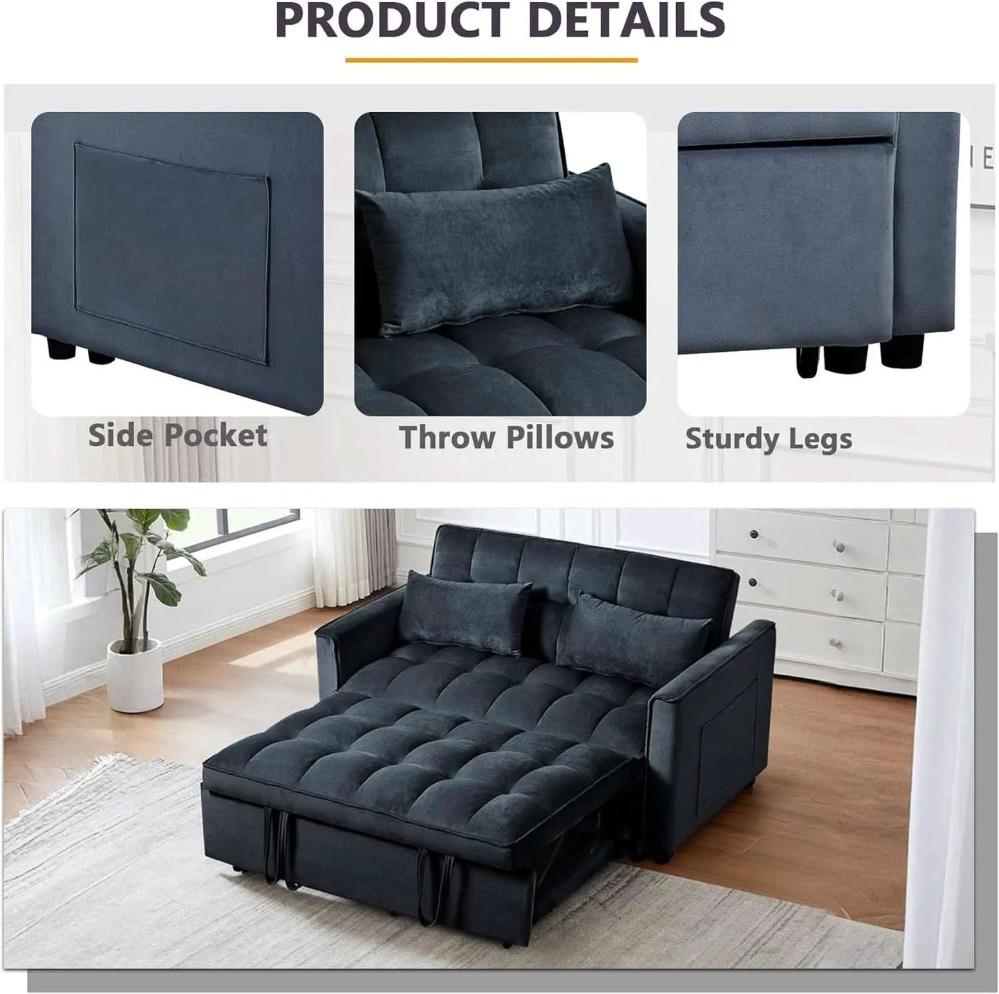 Convertible 3 in 1 Couch Bed with Adjustable Backrest from PriceLows™