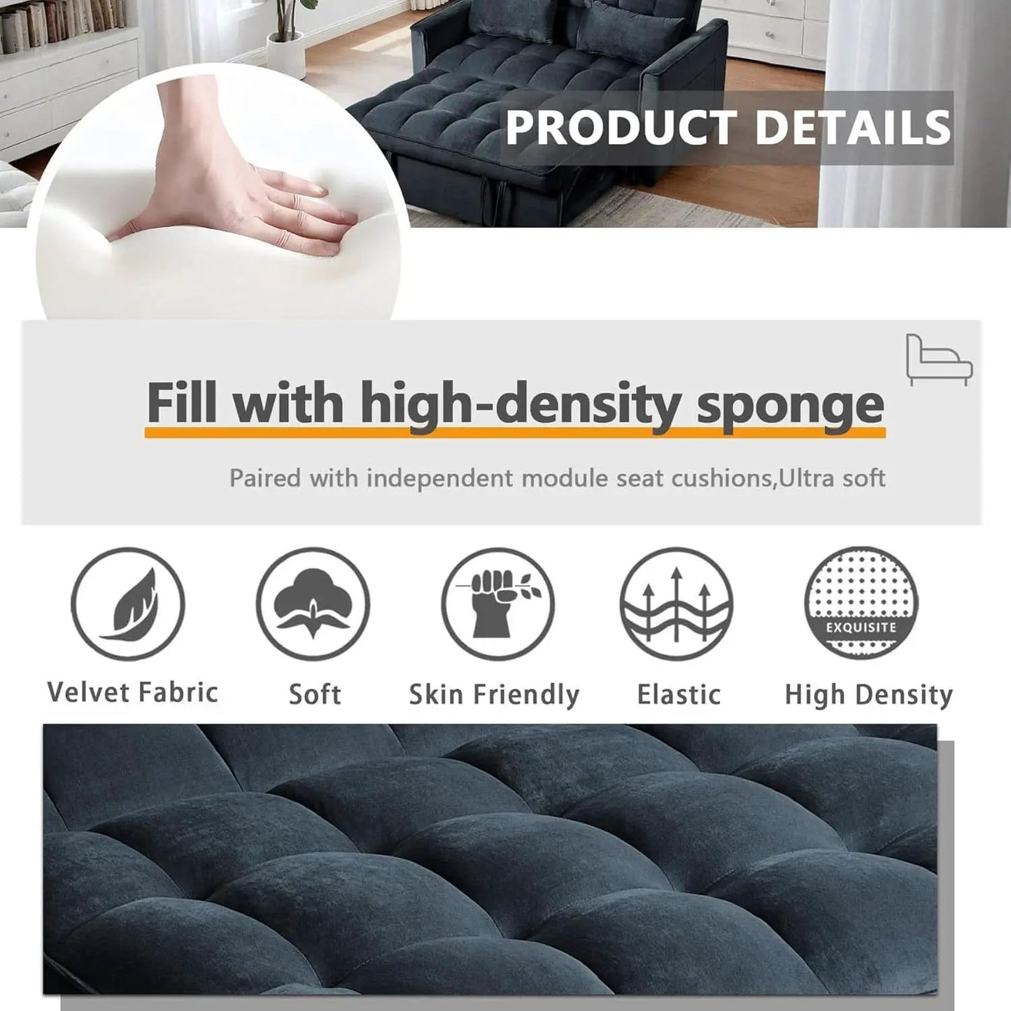 Convertible 3 in 1 Couch Bed with Adjustable Backrest from PriceLows™