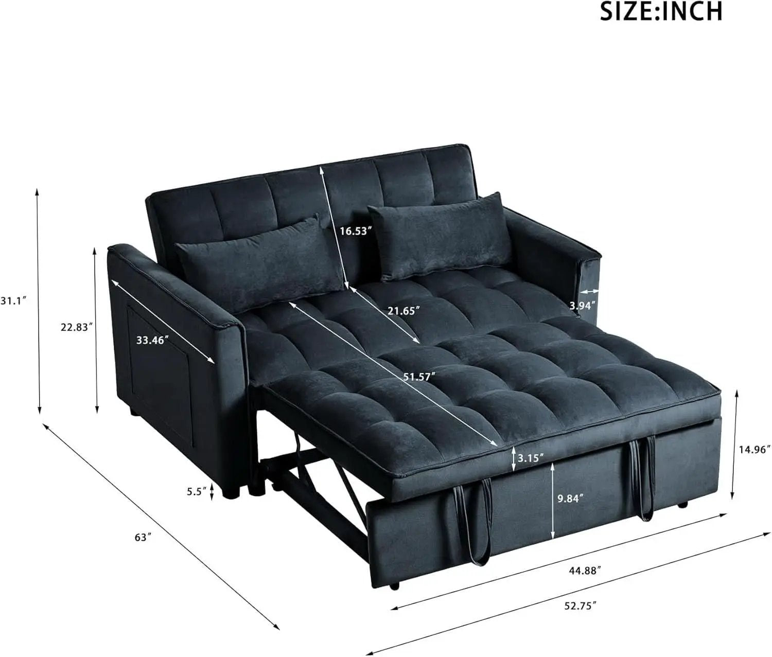 Convertible 3 in 1 Couch Bed with Adjustable Backrest from PriceLows™