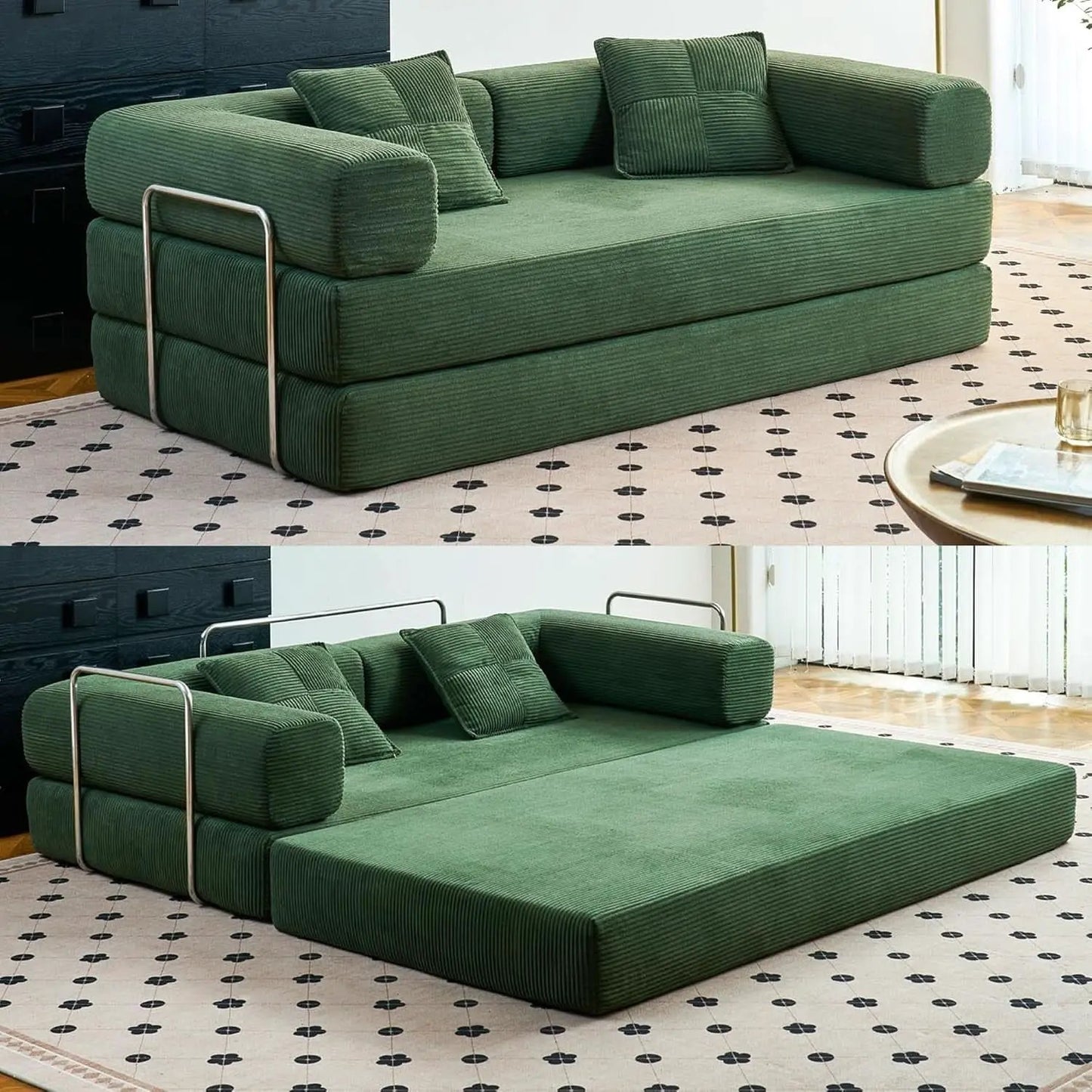 Convertible Floor Sofa Bed Comfy Corduroy Design Green from PriceLows™