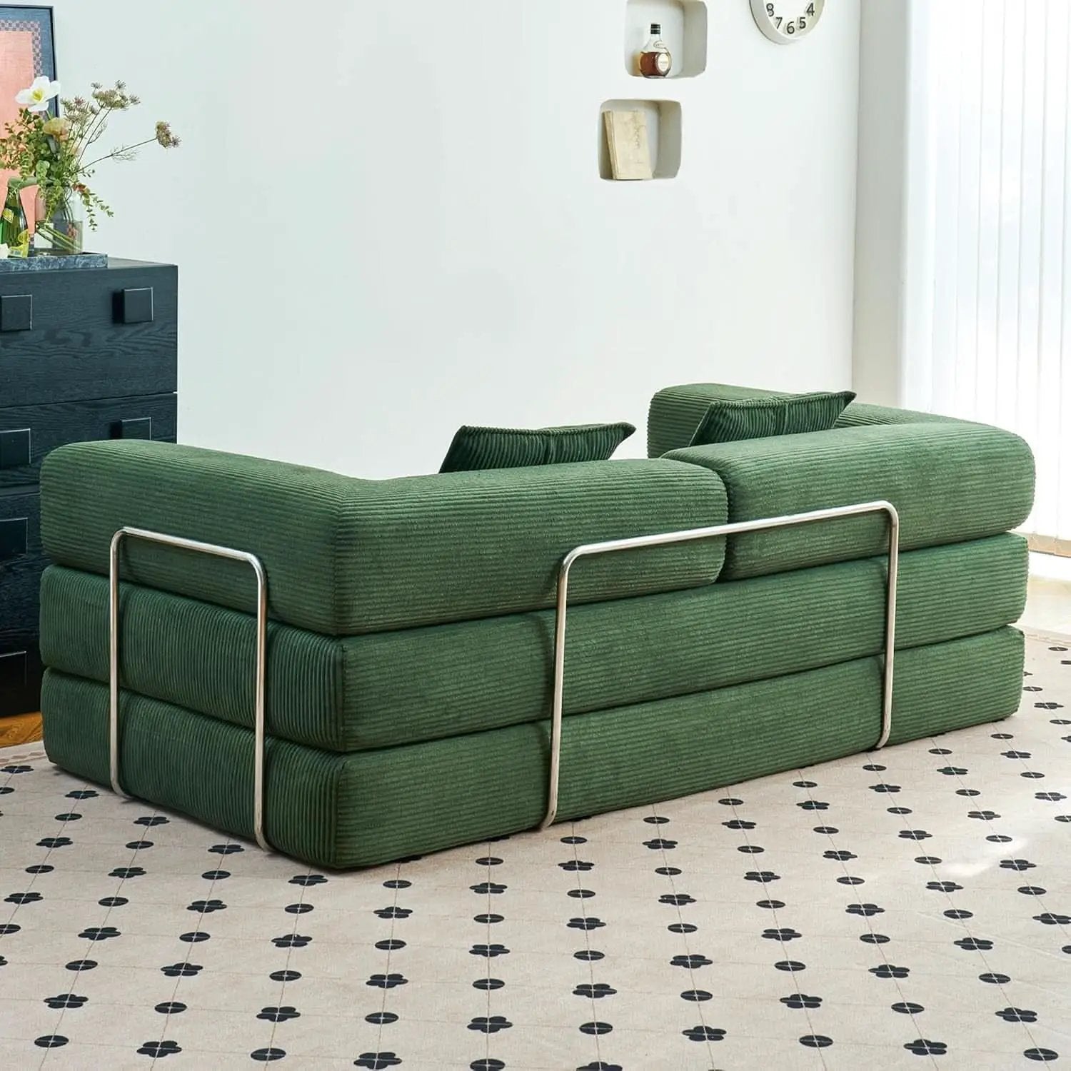 Convertible Floor Sofa Bed Comfy Corduroy Design Green from PriceLows™