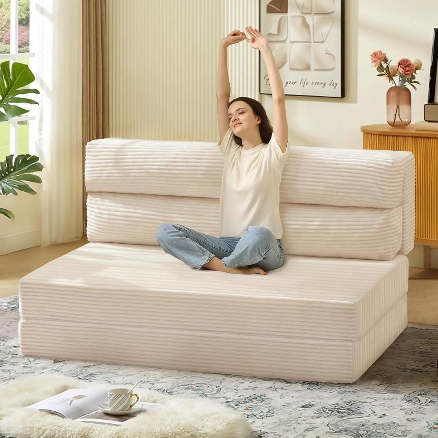 Convertible Folding Sofa Bed with Pillow and Mattress from PriceLows™