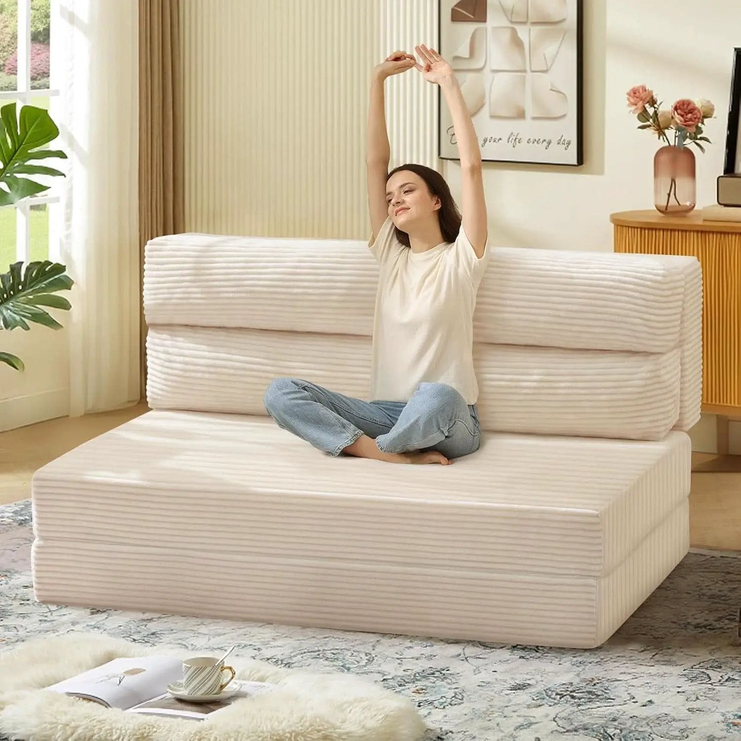 Convertible Folding Sofa Bed with Pillow and Mattress from PriceLows™