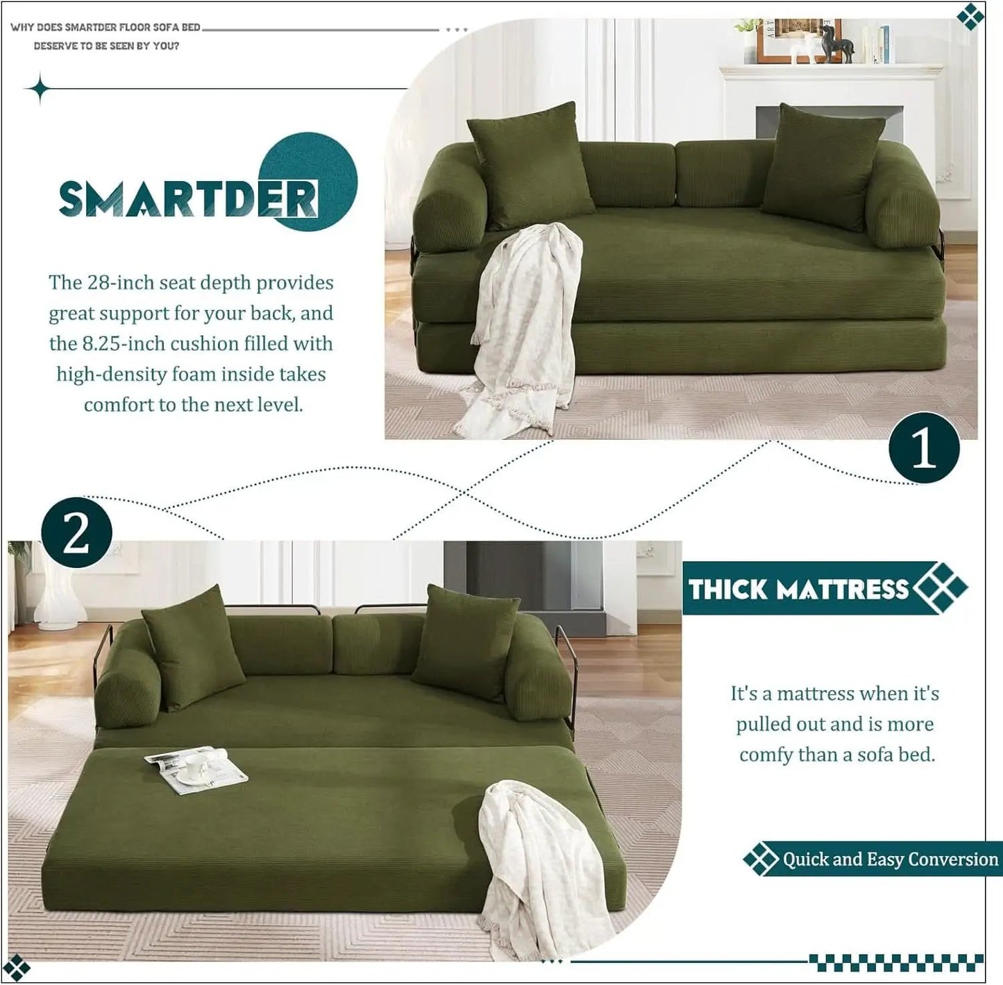 Convertible Folding Sofa Bed with Removable Backrest from PriceLows™