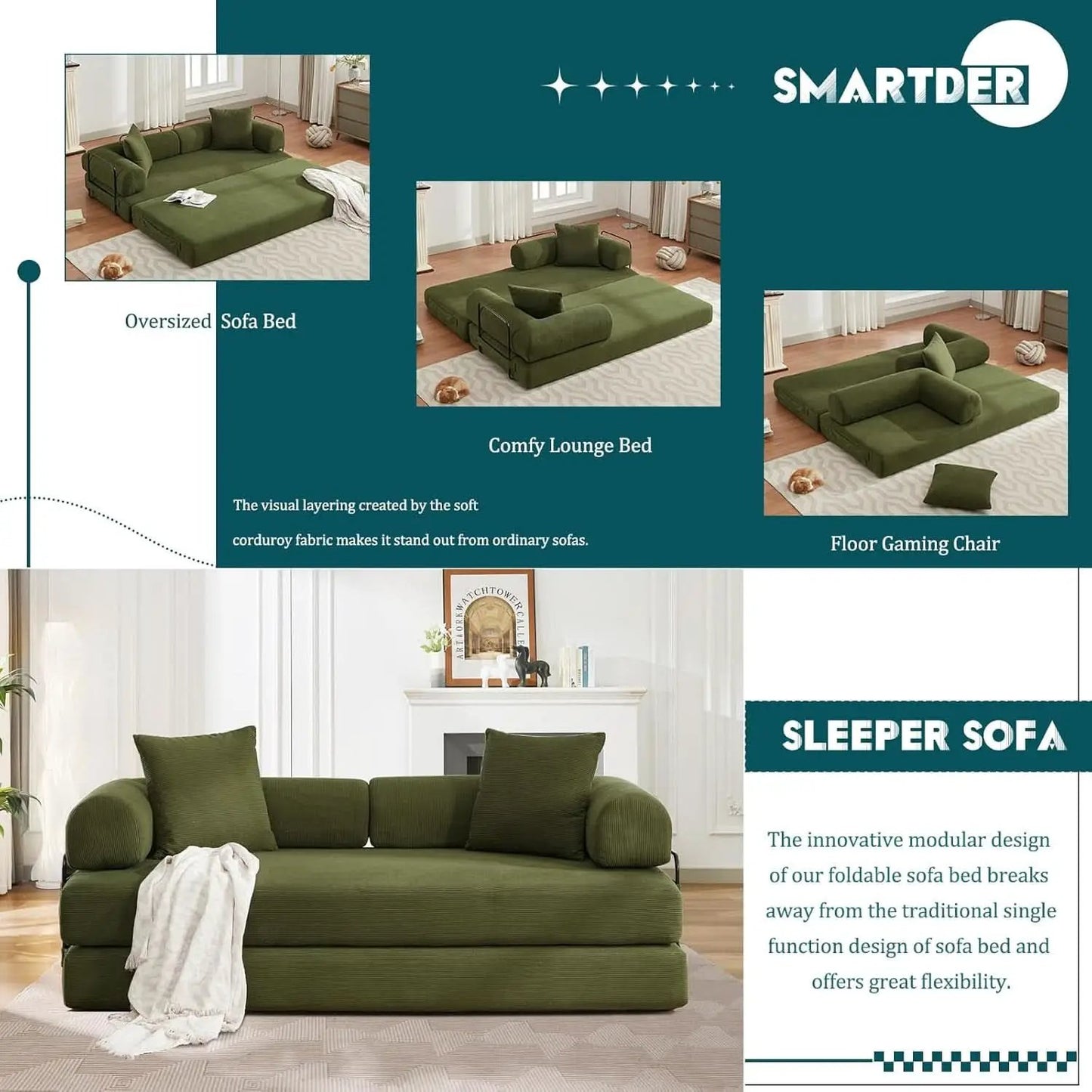 Convertible Folding Sofa Bed with Removable Backrest from PriceLows™
