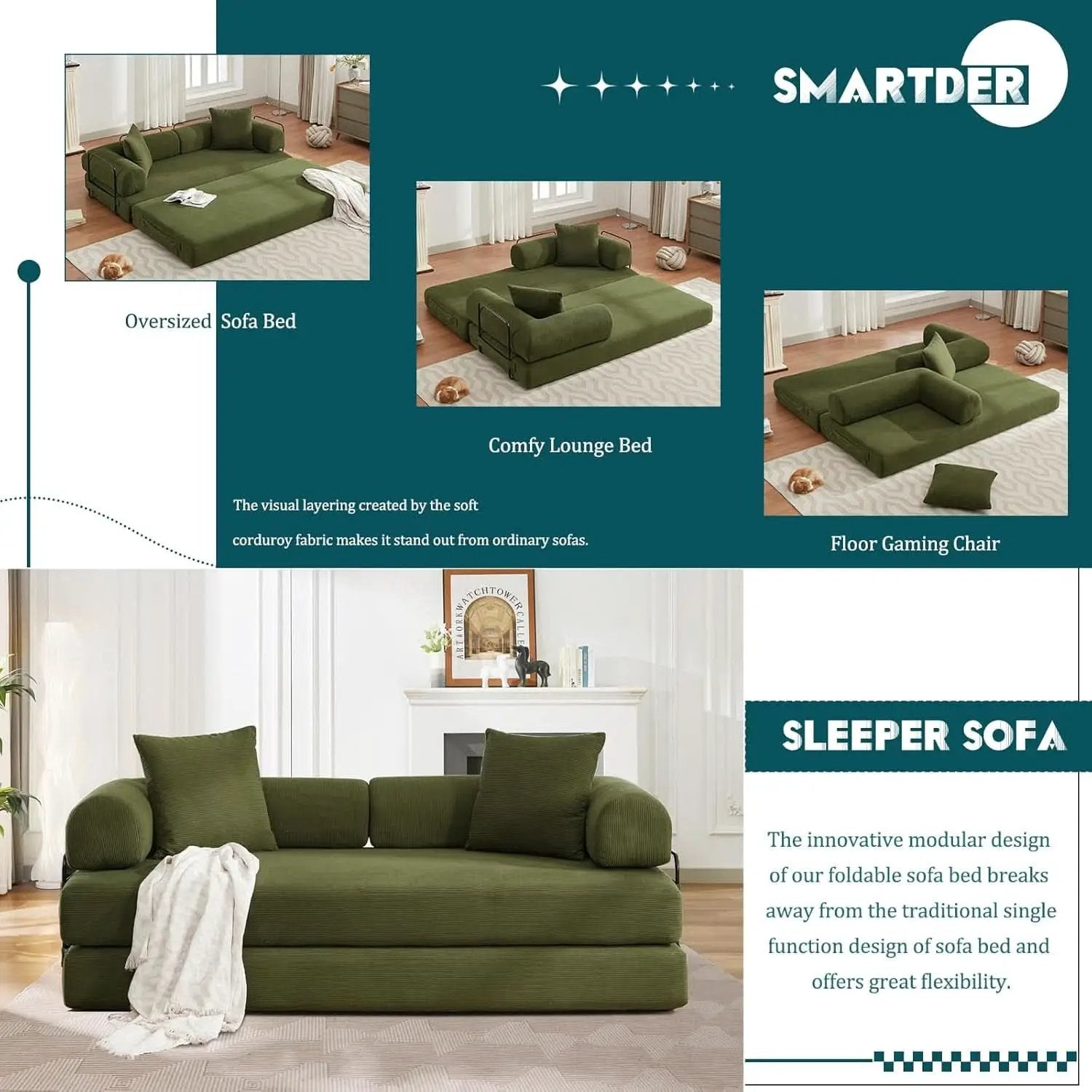 Convertible Folding Sofa Bed with Removable Backrest from PriceLows™