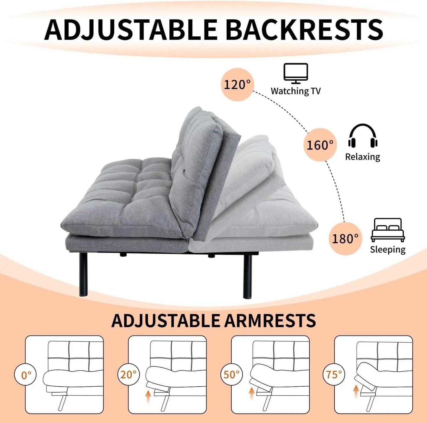 Convertible Futon Sofa Bed with Adjustable Backrest Comfort from PriceLows™
