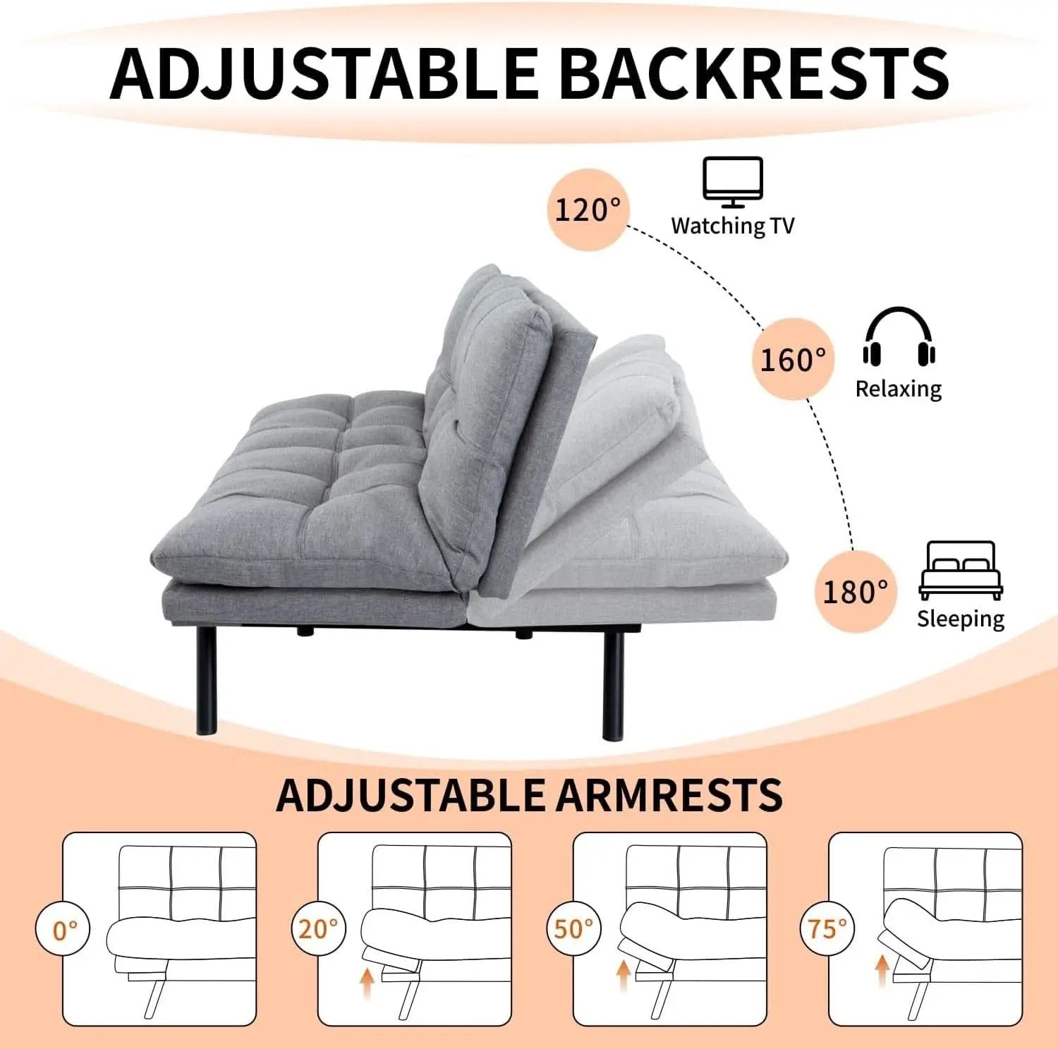 Convertible Futon Sofa Bed with Adjustable Backrest Comfort from PriceLows™