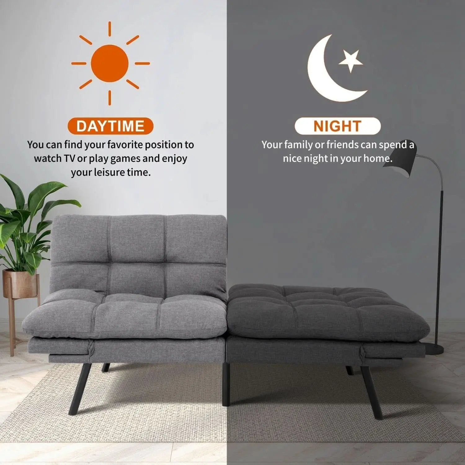 Convertible Futon Sofa Bed with Adjustable Backrest Comfort from PriceLows™