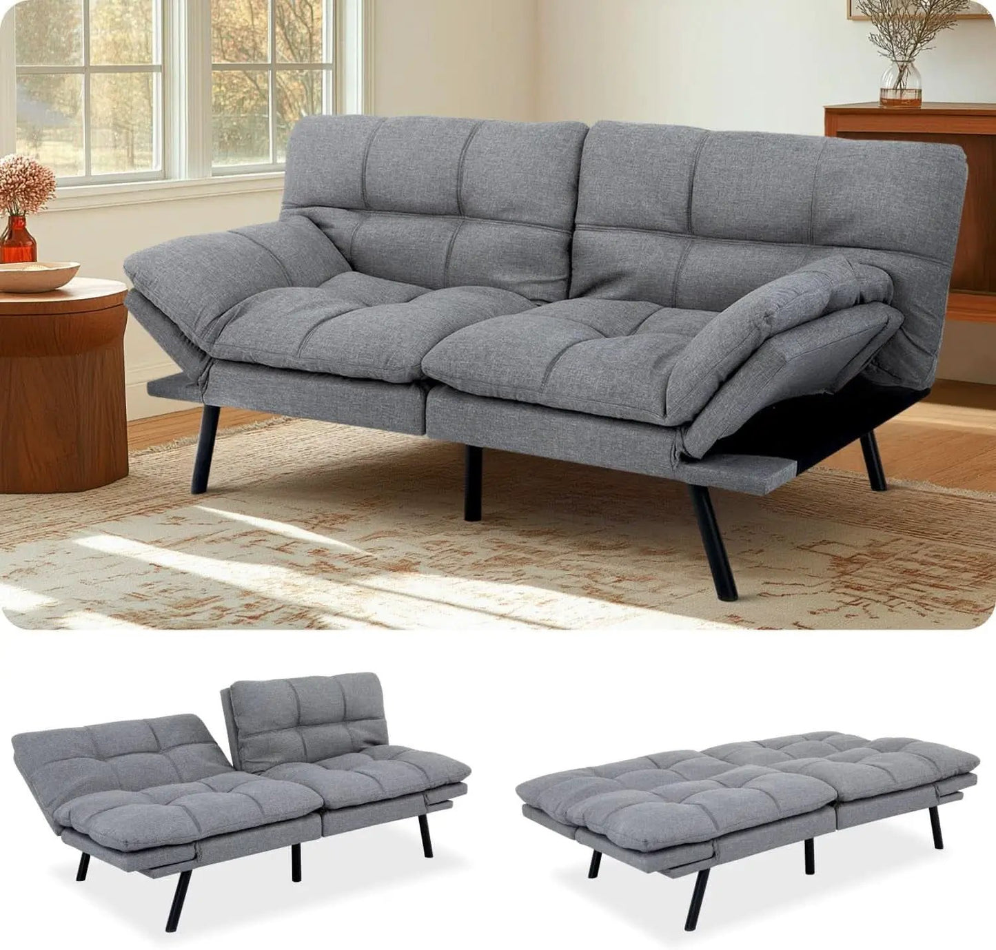 Convertible Futon Sofa Bed with Adjustable Backrest Comfort from PriceLows™