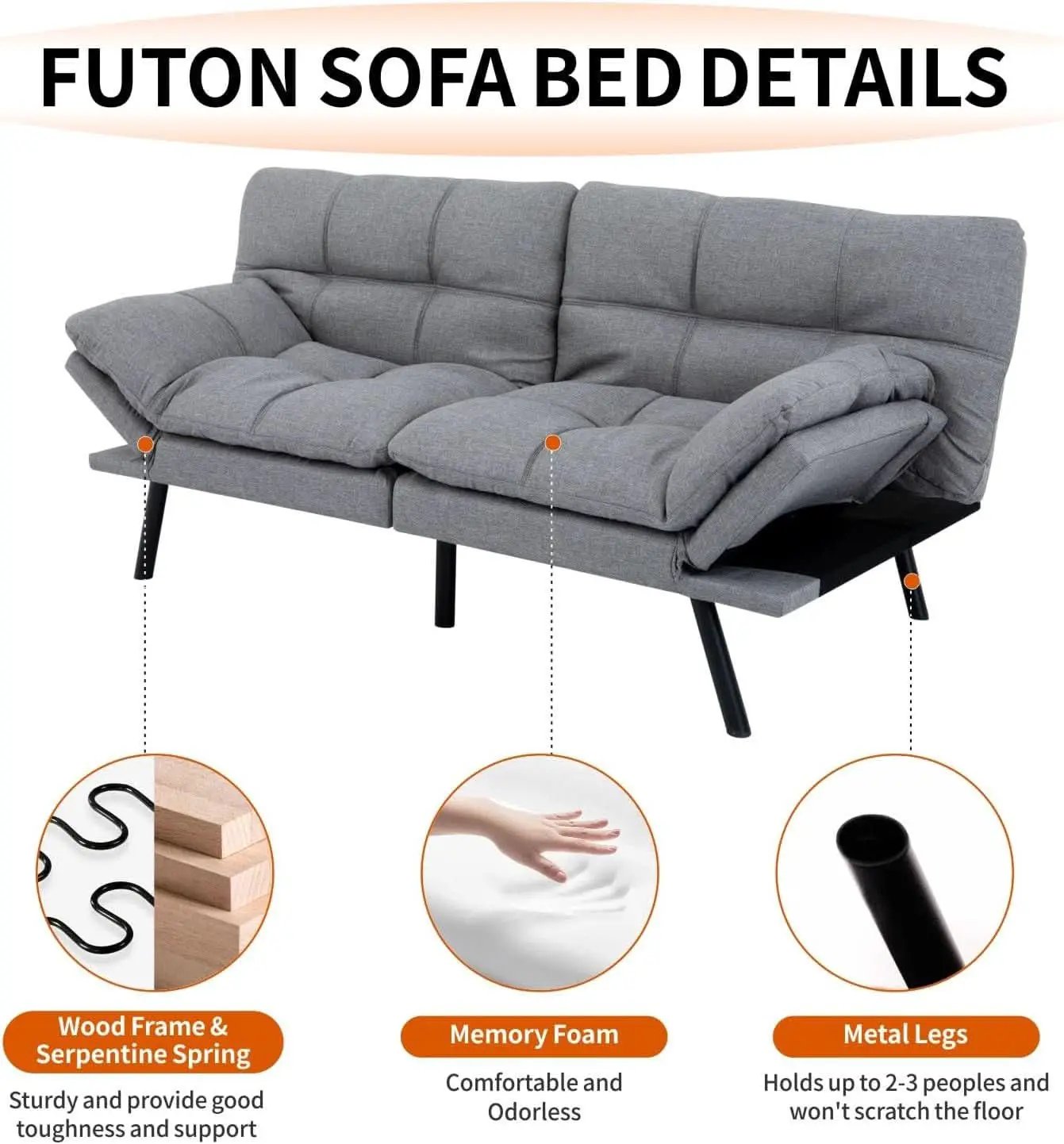 Convertible Futon Sofa Bed with Adjustable Backrest Comfort from PriceLows™