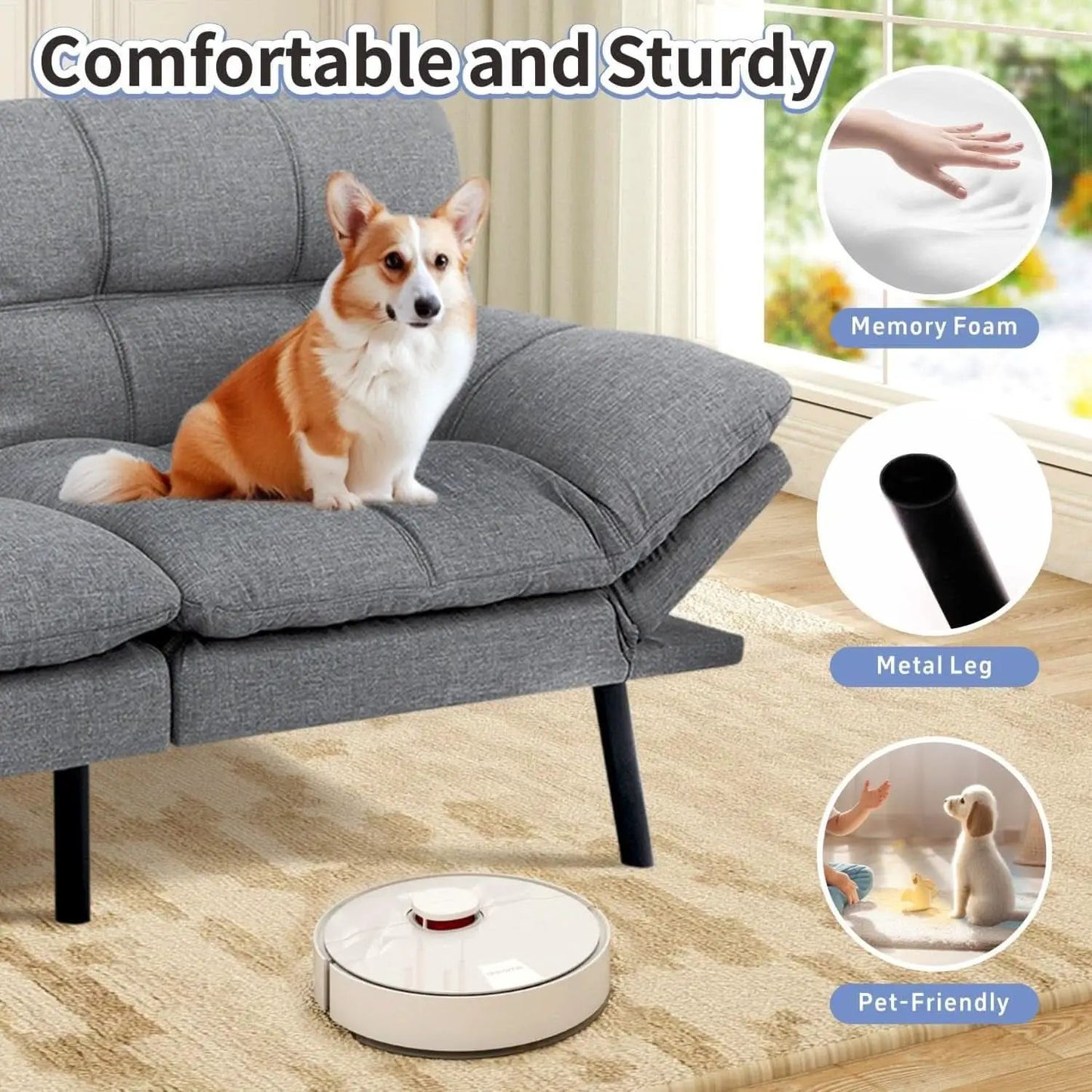 Convertible Futon Sofa Bed with Adjustable Backrest Comfort from PriceLows™