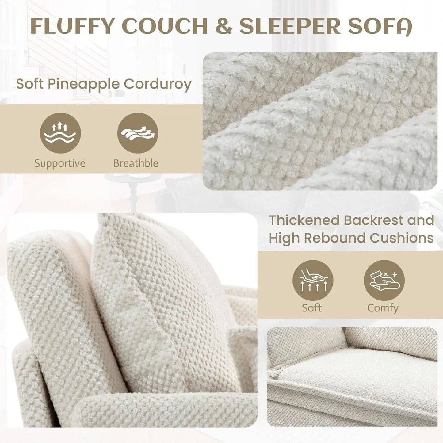 Convertible King Sofa Bed with USB Charging and Pockets from PriceLows™