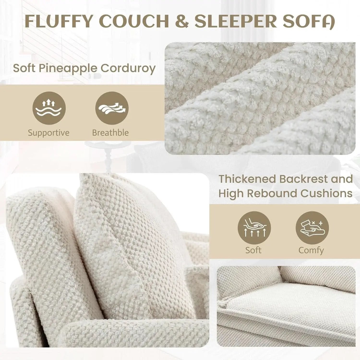 Convertible King Sofa Bed with USB Charging and Pockets from PriceLows™