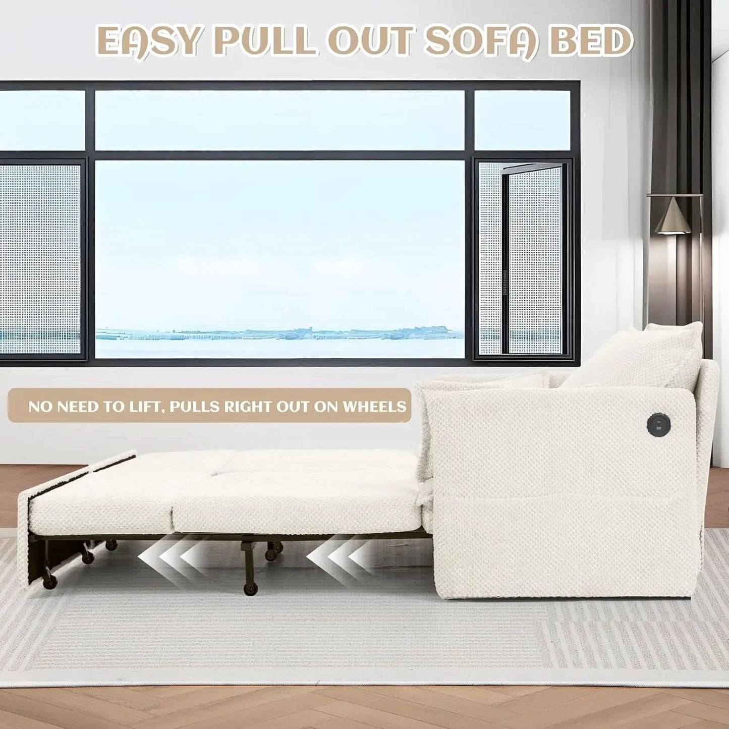 Convertible King Sofa Bed with USB Charging and Pockets from PriceLows™