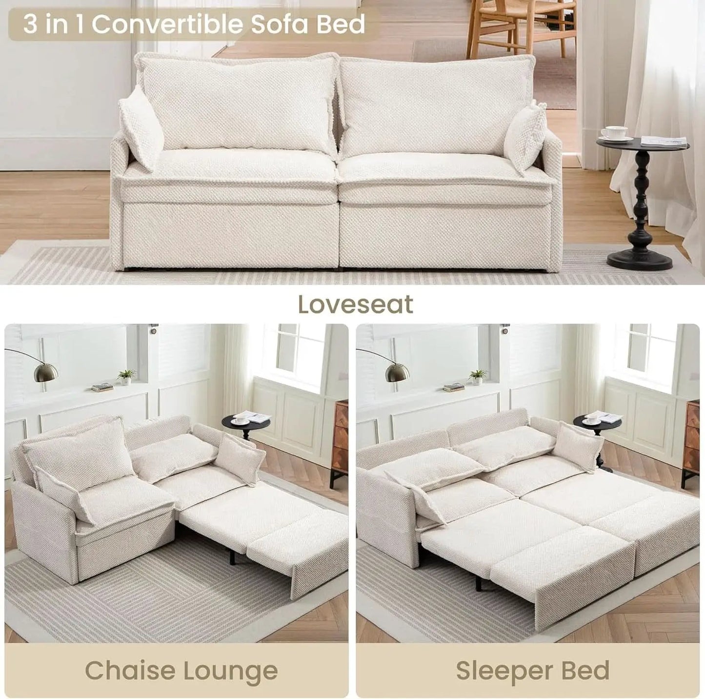Convertible King Sofa Bed with USB Charging and Pockets from PriceLows™