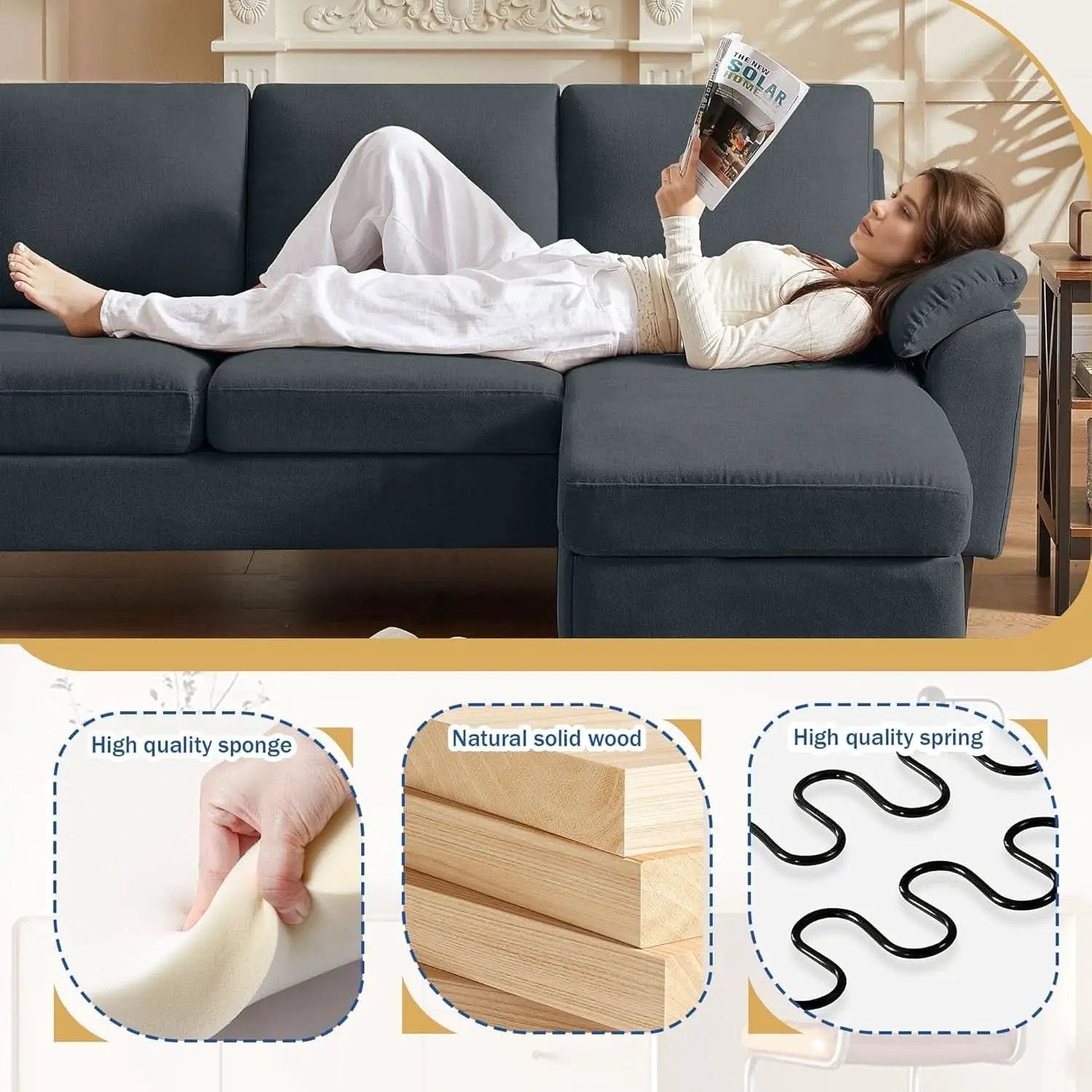 Convertible L Shaped Sectional Sofa with Storage Chaise from PriceLows™