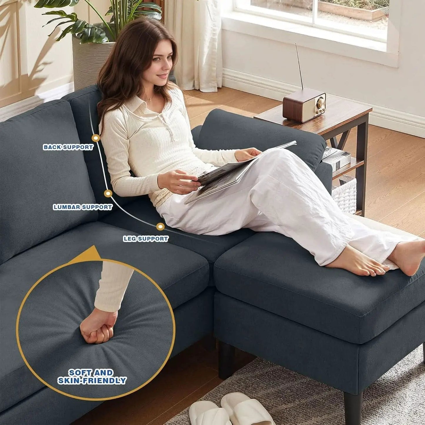 Convertible L Shaped Sectional Sofa with Storage Chaise from PriceLows™
