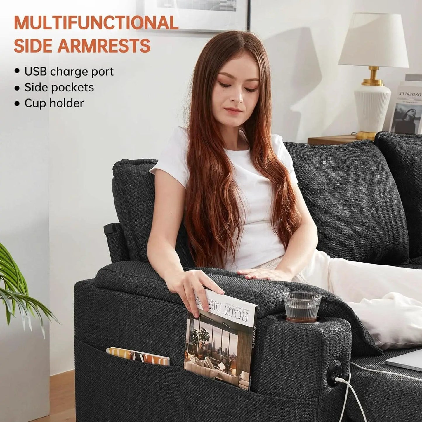 Convertible L-Shaped Sofa Bed with Storage and USB from PriceLows™