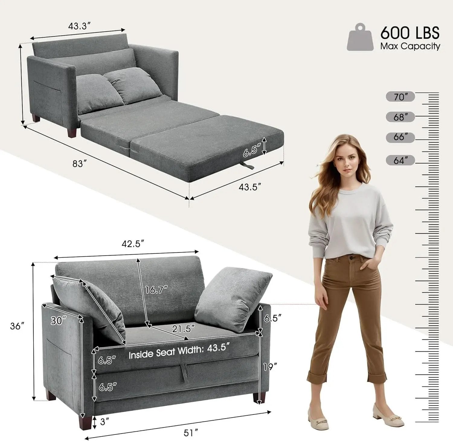 Convertible Loveseat Sleeper Sofa Bed for Small Spaces from PriceLows™