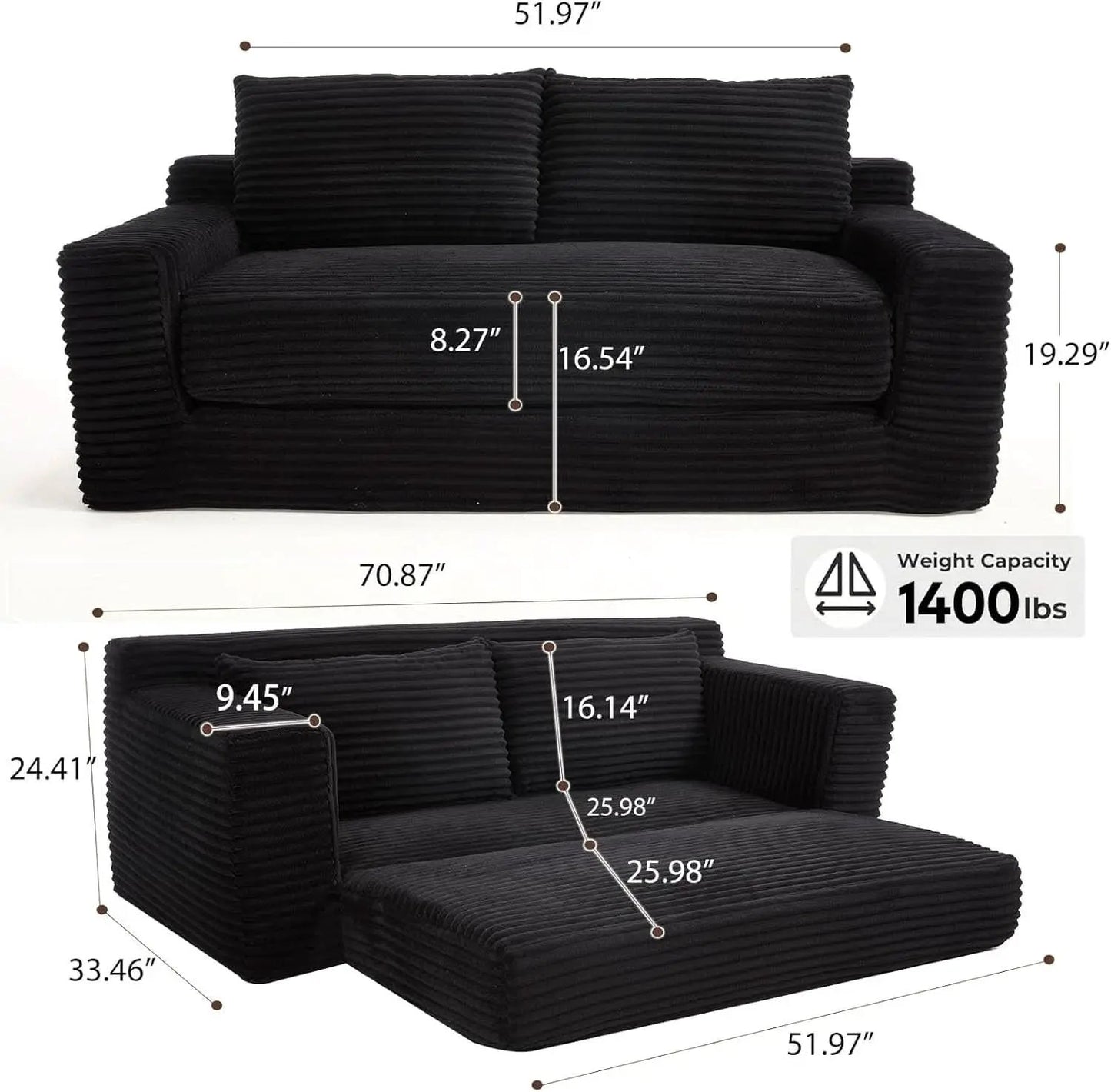 Convertible Loveseat Sofa Bed with Memory Foam Comfort from PriceLows™
