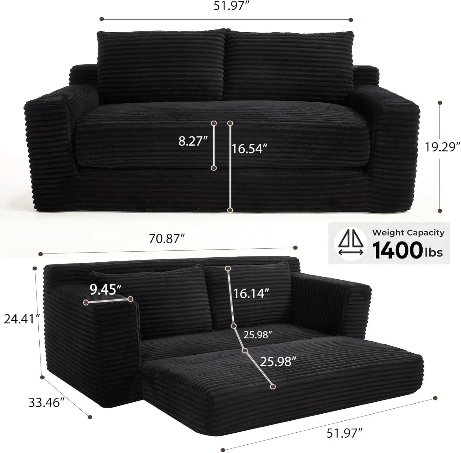 Convertible Loveseat Sofa Bed with Memory Foam Comfort from PriceLows™
