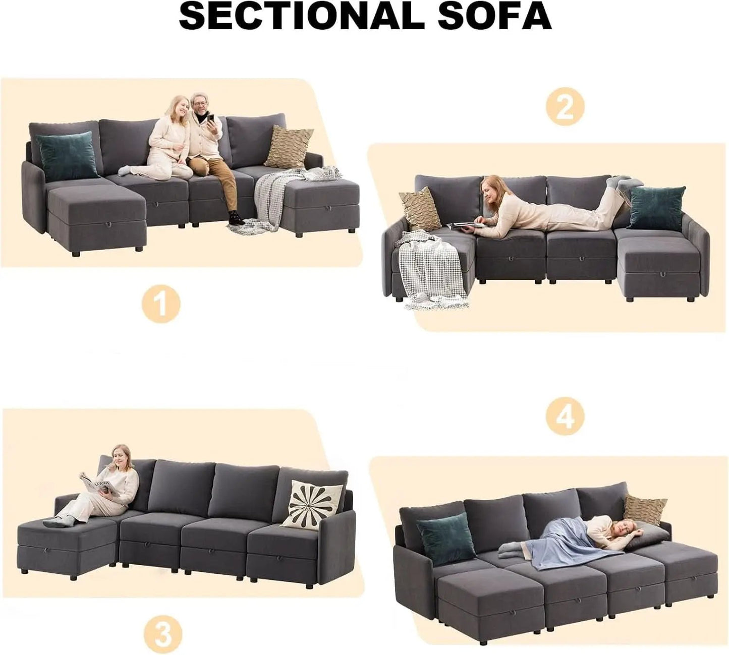 Convertible Modular Sectional Sofa with Memory Foam Comfort from PriceLows™