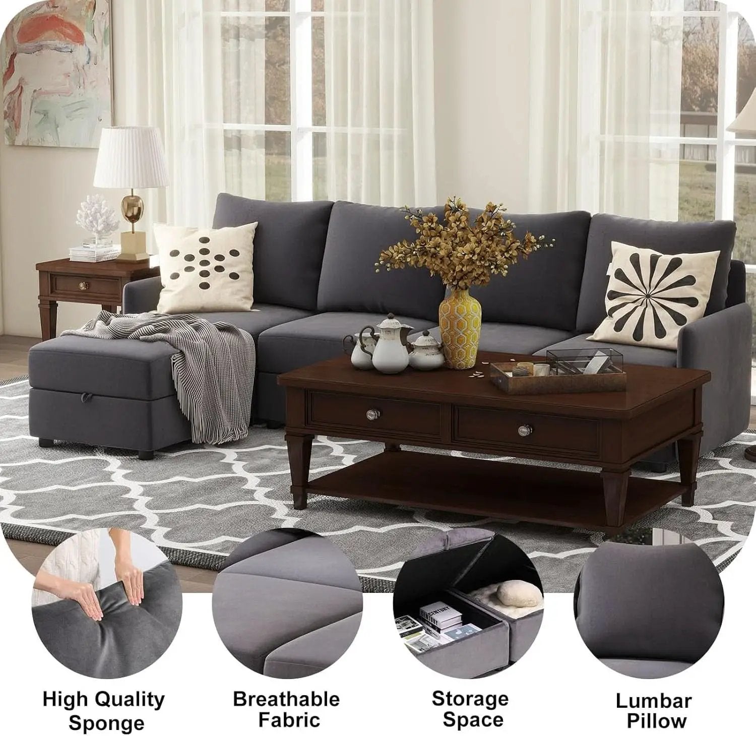 Convertible Modular Sectional Sofa with Memory Foam Comfort from PriceLows™