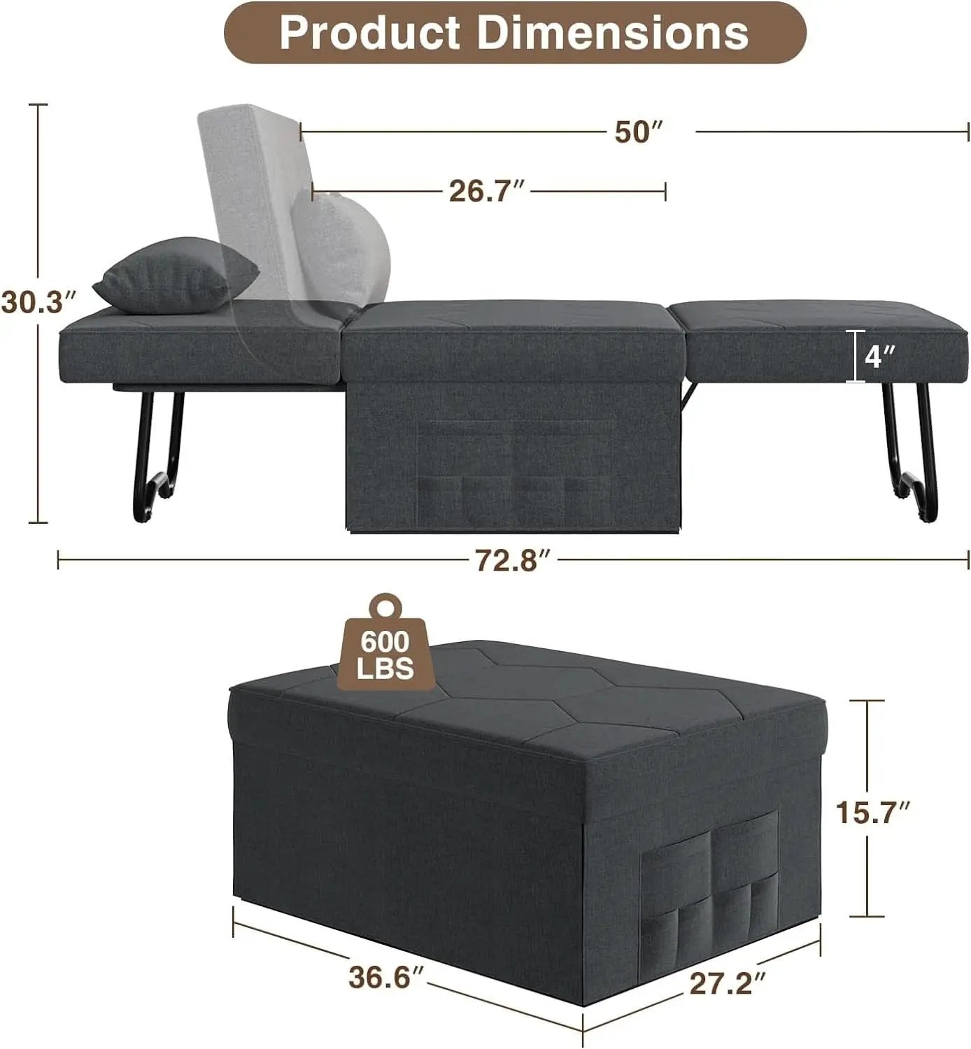 Convertible Sleeper Chair Bed with Adjustable Backrest from PriceLows™