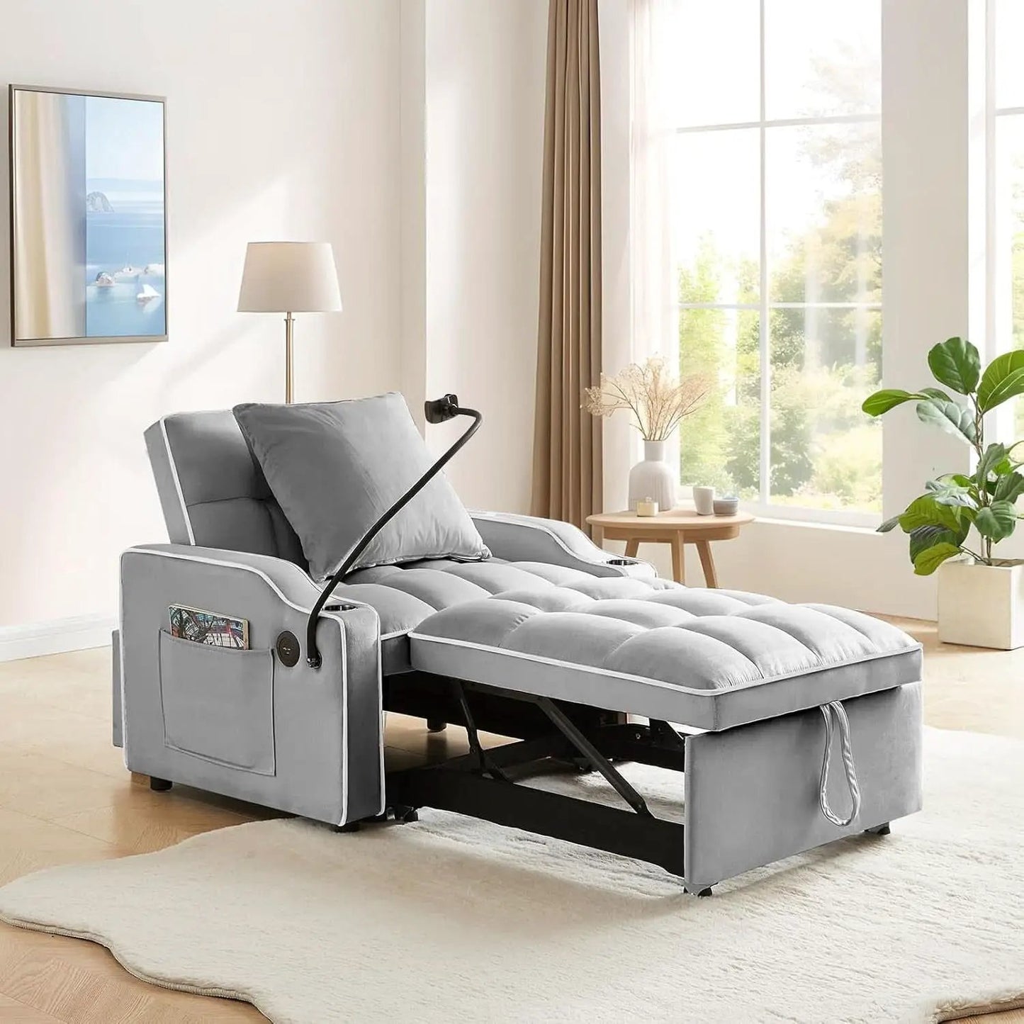 Convertible Sleeper Chair Bed with USB Ports and Holder from PriceLows™
