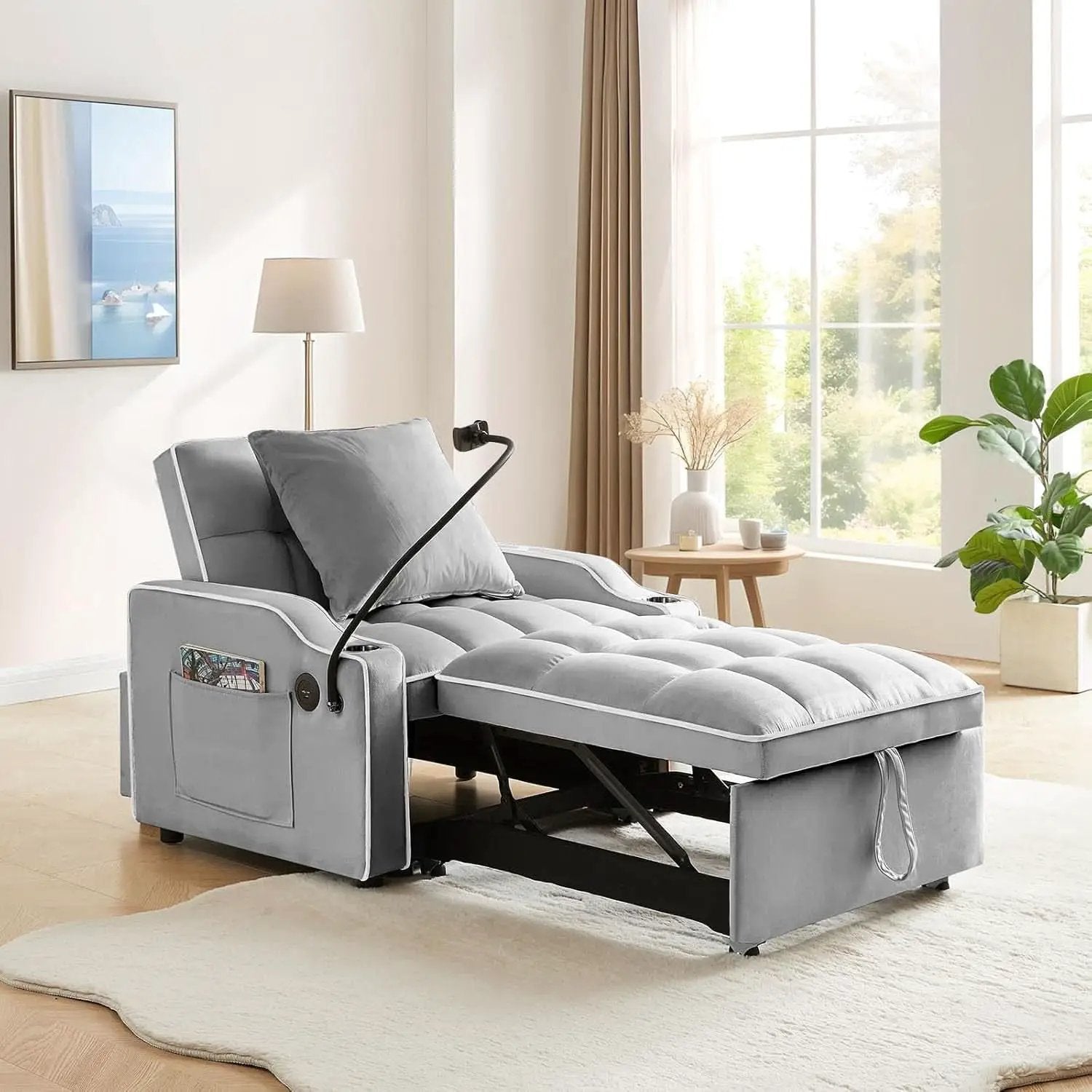 Convertible Sleeper Chair Bed with USB Ports and Holder from PriceLows™