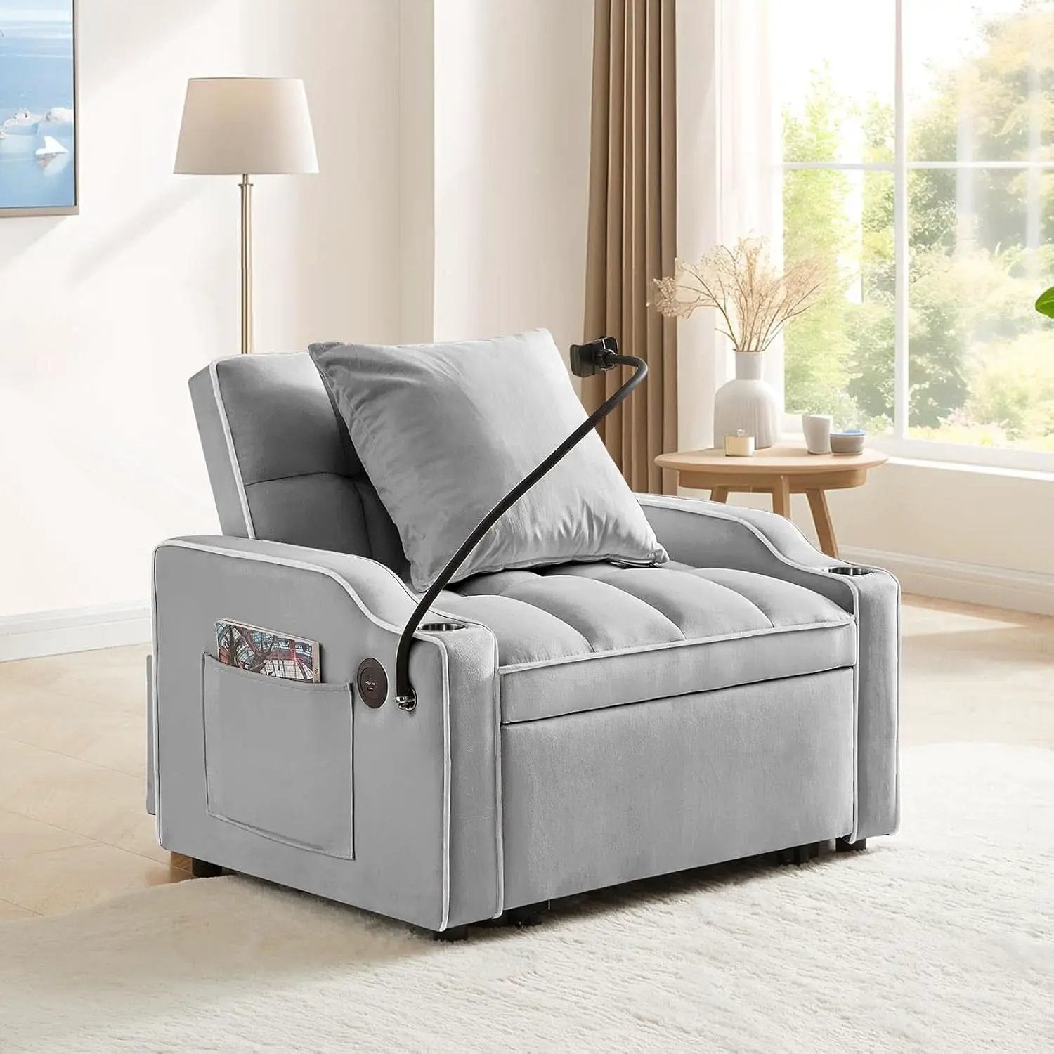 Convertible Sleeper Chair Bed with USB Ports and Holder from PriceLows™