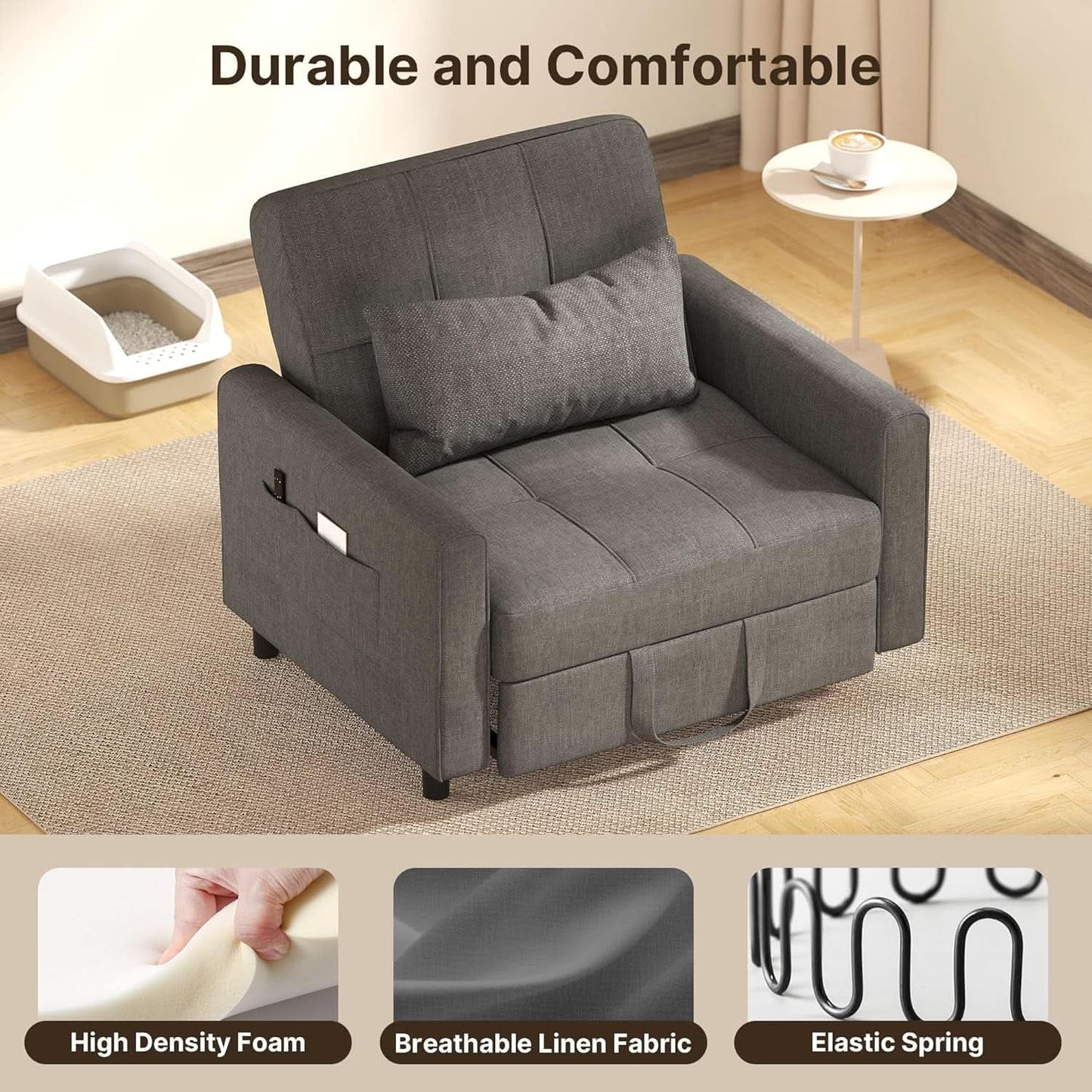 Convertible Sofa Bed Chair with Adjustable Backrest Design from PriceLows™